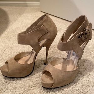 Brian Atwood Tan Suede Heels